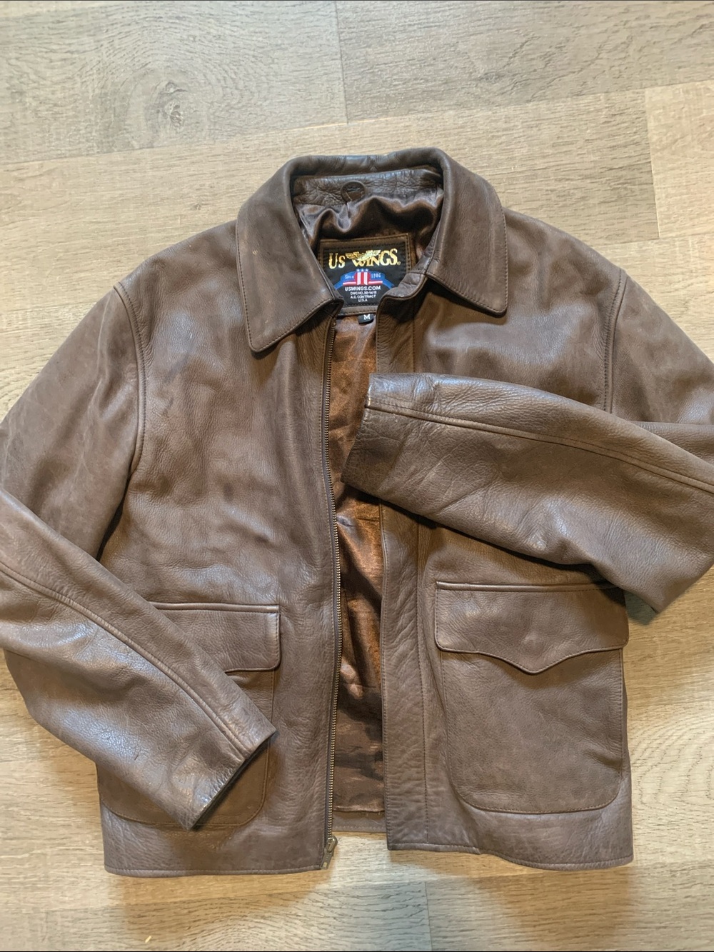 Us WINGS Brown Leather Bomber Jacket